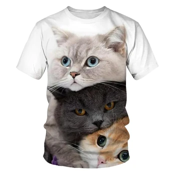 2021 Novo Senhoras Mais o Tamanho de T-Shirt de Verão Casual T-shirt de Senhoras Menina de Moda de Impressão 3D Gato Bonito Pai-Filho T-Shirt 110-6XL