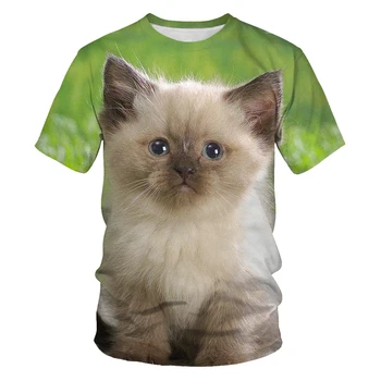 2021 Novo Senhoras Mais o Tamanho de T-Shirt de Verão Casual T-shirt de Senhoras Menina de Moda de Impressão 3D Gato Bonito Pai-Filho T-Shirt 110-6XL