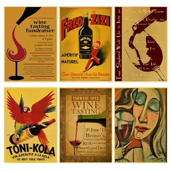 Vinho tinto Poster Retro Posters Vintage e Estampas Bar, Café, Cozinha, Sala de estar Pintura Decorativa de Papel de Kraft Adesivos de Parede