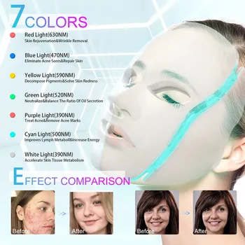 Led Máscara Facial de Terapia de Luz de 7 Cores do Rejuvenescimento da Pele do Fotão Máscara de Cuidados com a Pele Anti-Envelhecimento da Pele Aperto Rugas para o Rosto e Pescoço