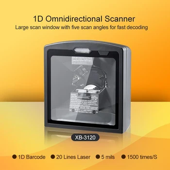 1D Scanner de código de Barras Omnidirecional com 20 Linhas de Laser e 5 Digitalização Direções Usando para Alipay & Wechat Pagar, o XB-3120
