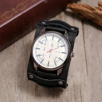 Luxuoso relógio de Pulso de Quartzo Moda de Rock Legal Estilo Punk Pulseira Relógio para Homens Boyfiend Presente Retro Relógio de Couro Relógio Masculino