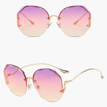 2021 Novas Mulheres Oversize Óculos Sem Aro Uv400 Marca De Designer De Alta Qualidade Gradiente De Óculos De Sol Feminino