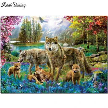 5d Diy diamante pintura lobos família completa de brocas de diamante bordado de strass pintura de diamante mosaico floresta, natureza, arte,F168