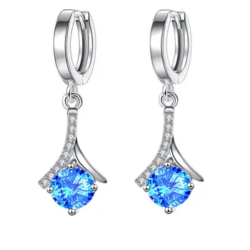 KOFSAC Nova Moda, Cor de Prata Brincos Para Mulheres de Noiva Elegante Azul Zircão Geometria Jóia do Brinco Feminino Desgaste Diário Joyas