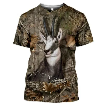 2021 a primavera e o verão casual engraçado homens e mulheres T-shirt a caça de animais elk/coelho 3D moda de rua roupas curtas sleev