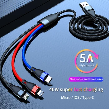 3In1 Micro USB Tipo C Multi-Carregador Rápido Cabo Para a Huawei, Samsung xiaomi Telefone Celular Cabos de Dados, Cabos de Carregamento Fio Cabo