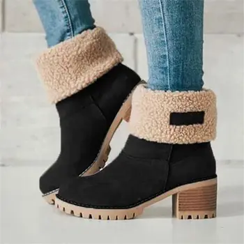 Do Inverno das mulheres de Peles Quentes, Botas de Neve de Senhoras Quentes de lã, botas Ankle Boot Sapatos Confortáveis plus size 35-43 Casual Mulheres Meados de Botas