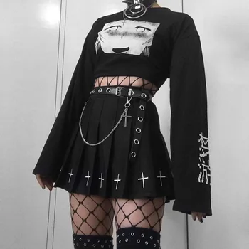 InsDoit Preto Punk Gótico Cinto Mulheres De Couro, Corrente De Metal Do Anel De Cinto Cinto De Harajuku Streetwear Dança Decorar Cintos