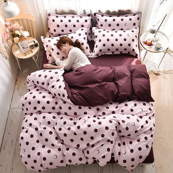A moda Estilo Simples cor-de-Rosa capa de edredão com pontos equipado folha único e Completo com cama Queen-size