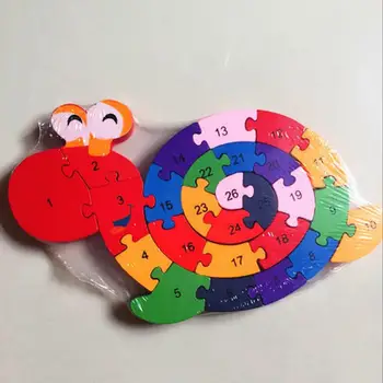 Carro quebra-cabeças para Crianças Montessori de ensino do Alfabeto cognição Jigsaw Forma da Serpente Engraçado Digitais Jogo de Quebra-cabeça de Madeira Brinquedos de caranguejo