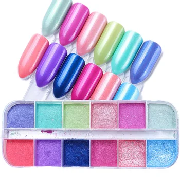 12 Cinge / Caixa de Nail Art Espelho Brilho Polido Chrome Glitter em Pó Brilhante Efeito de Espelho Decorativo do Prego de DIY