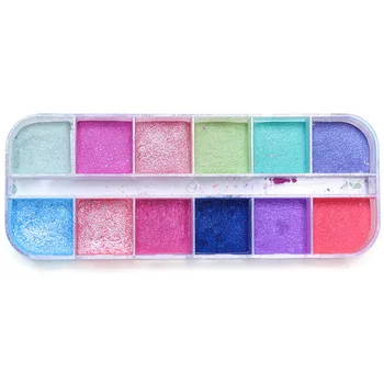 12 Cinge / Caixa de Nail Art Espelho Brilho Polido Chrome Glitter em Pó Brilhante Efeito de Espelho Decorativo do Prego de DIY