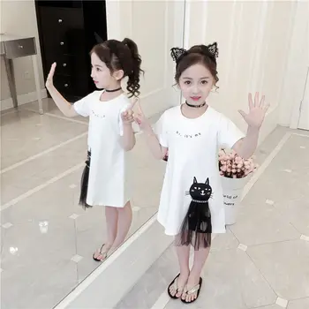 Verão para 2021 Novo Meninas, Moda Casual, Vestido de camiseta infantil Manga Curta Desenhos animados Impressão de Vestidos de 2 de Roupas para a Princesa