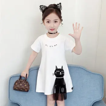 Verão para 2021 Novo Meninas, Moda Casual, Vestido de camiseta infantil Manga Curta Desenhos animados Impressão de Vestidos de 2 de Roupas para a Princesa