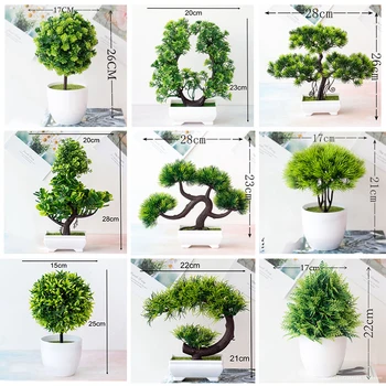 NOVAS Plantas Artificiais Verde Bonsai pinheiro falso planta com pote Tabela Vasos de Enfeites para a decoração Home do Hotel Jardim/Festival de Decoração