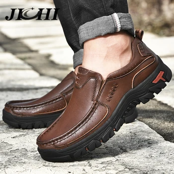 JICHI de Couro Genuíno Sapatos de homem de Design de Moda de Luxo Homens Mocassins e Slip-on Macio e Confortável Sapatos Casuais Homens de Caminhada Tamanho 48