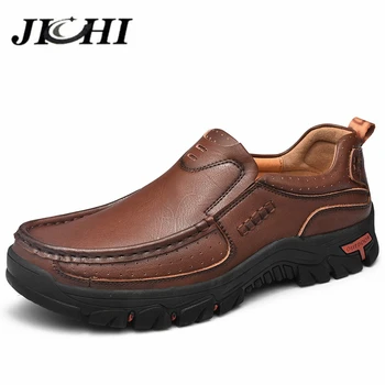 JICHI de Couro Genuíno Sapatos de homem de Design de Moda de Luxo Homens Mocassins e Slip-on Macio e Confortável Sapatos Casuais Homens de Caminhada Tamanho 48