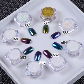A moda Nail Art de Pigmentos de Brilho Camaleão Espelho Unhas de Glitter em Pó Chrome Pigmento Reluz HJL2019
