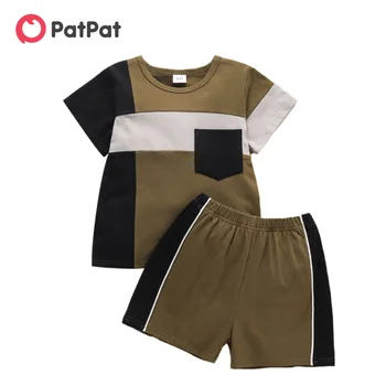 PatPat 2021 Novo Verão 2 peças Bebê / Criança Menino Emenda Tee e Shorts