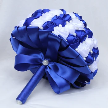 Simples Noiva, Dama De Honra Buquê De Pérolas Fita Azul Royal Rose De Dama De Honra Grupo De Pulso Conjunto De Corpete Vestido De Noiva Acessórios T322