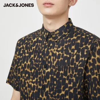 JackJones Homens Algodão, Vire para baixo de Gola Casual Streetwear manga Curta Impresso Camisa|220204507