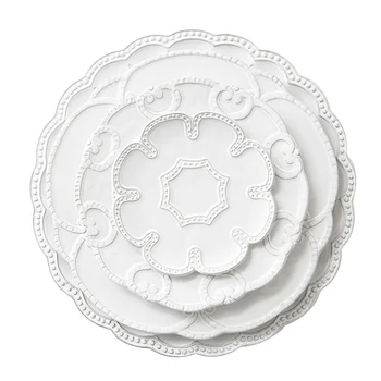 Placa Cerâmica Do Estilo Europeu Em Relevo Laço Branco Forma De Flor Pratos Ocidentais Casamento Utensílios Domésticos Equipamentos De Cozinha