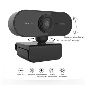 Webcam 1080P 720p 480p HD Com Microfone Giratório Mini Computador WebCamera Cam PC Desktop Web Cam Câmera Gravação de Vídeo de Trabalho
