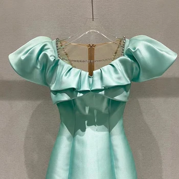 TWOTWINSTYLE Casual Verde manta de Retalhos de Diamante da Cadeia de Vestido Para as Mulheres da Praça de Gola Alta sem Mangas Cintura Mini Vestidos Femininos de Verão