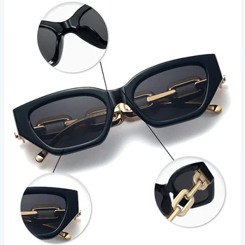 Moda Óculos estilo Olho de Gato Mulheres Marca de Luxo Designer Vintage Pequeno Quadro de Viagens Populares Corrente de Metal Óculos de Sol com Tons UV400