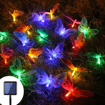 Borboleta/Dragonfly Led String Solar do Diodo emissor de Luz ao ar livre Luzes de Fadas Garland Luzes de Decoração de Jardim Decorações de Natal para a Casa