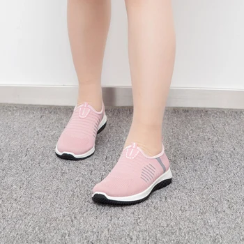 As mulheres Sapatos de Malha de Mulher Casual Escorregar No Vulcanizada Sapatos Feminino de Malha Respirável Mulheres Calçado Para Senhoras Tênis