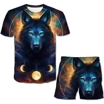 2021 Verão Quente da Venda 3D Wolfs Adolescentes T-shirt Para o Menino Menina Impresso de Manga Curta, Gola Redonda T-shirt da Moda de Roupas de Crianças 4-14T