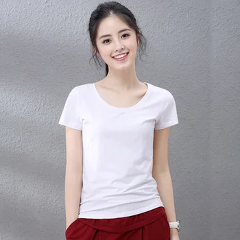 HAN manga Curta T-shirt das mulheres de verão novo estilo de puro algodão branco assentamento camisa Magro do emagrecimento de grande tamanho selvagem simples