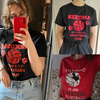 Haikyuu Vôlei Do Clube Vermelho De Impressão Mulheres T-Shirt Da Moda Algodão T-Shirt 2021 Goth Verão T-Shirt Hip Hop Oversize Mulher T-Shirts