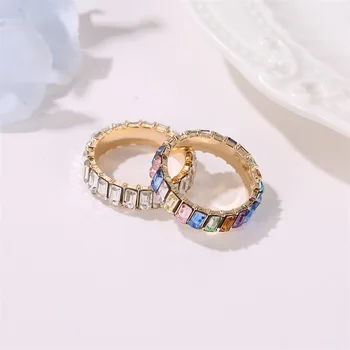 Novo Arco-Íris Anéis De Luxo Multicolor Anéis De Cristal Bling Grande Anéis De Dedo Para Mulheres Meninas A Festa De Moda Jóias Presentes
