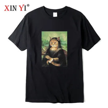 XIN YI Homens de Alta Qualidade algodão casual Engraçado gato imprimir t-shirt solta o pescoço de homens camiseta de manga curta t-shirt masculina tee tops