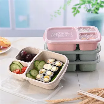 Micro-Ondas Bento Caixa De Almoço Piquenique Alimentar De Frutas Recipiente De Armazenamento De Caixa De Crianças Para Adultos Portátil Japonesa De Palha De Trigo Separado Caixas De Almoço