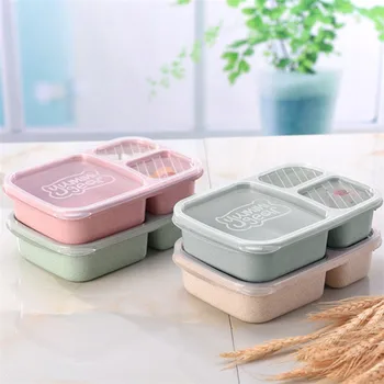 Micro-Ondas Bento Caixa De Almoço Piquenique Alimentar De Frutas Recipiente De Armazenamento De Caixa De Crianças Para Adultos Portátil Japonesa De Palha De Trigo Separado Caixas De Almoço