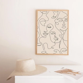 A Face da mulher Única Linha de Desenho Imprime Decoração do Quarto Abstrato Minimalista Cartaz de Parede Moderna da Arte Tela de Pintura para Sala de estar