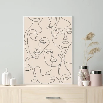 A Face da mulher Única Linha de Desenho Imprime Decoração do Quarto Abstrato Minimalista Cartaz de Parede Moderna da Arte Tela de Pintura para Sala de estar