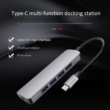 USC Tipo C Hub HDMI 4K 30HZ 3 USB 3.0 USBC PD Rápido Carregamento Dock Station da Liga de Alumínio Estender Hub para