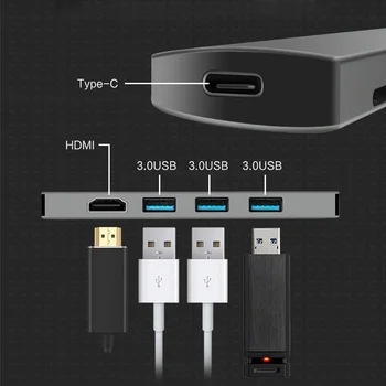 USC Tipo C Hub HDMI 4K 30HZ 3 USB 3.0 USBC PD Rápido Carregamento Dock Station da Liga de Alumínio Estender Hub para