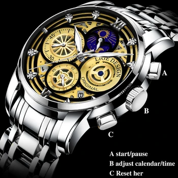 2021 LIGE Homens Relógio Marca de Topo Esportivos de Luxo, Relógios de Homens de Quartzo Cronógrafo relógio de Pulso Data Masculina Oca Relógio Relógio Masculino