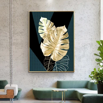 Ouro Verde da Folha da Planta de Lona Cartaz Ginkgo Arte de Parede Pintura Nórdica, Cartazes e Estampas de Parede Fotos de Decoração de Sala de estar