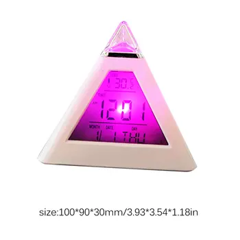 Criativo de Moda Pirâmide Relógio Digital de Temperatura, Relógio 7 Cores LED Alterar a luz de fundo LED Relógio Despertador Horário de Exibição de Data