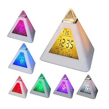 Criativo de Moda Pirâmide Relógio Digital de Temperatura, Relógio 7 Cores LED Alterar a luz de fundo LED Relógio Despertador Horário de Exibição de Data