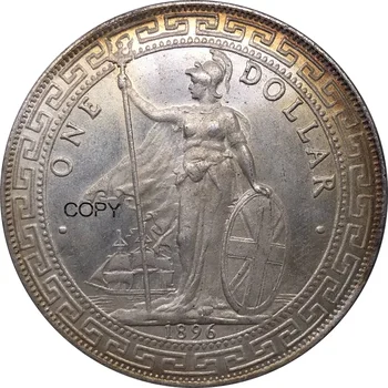 Reino UNIDO 1896 Moeda Reino Unido 1 Dólar Britânica de Comércio de Hong Kong Cuproníquel Prata Chapeada Metal Antigo, de Imitação, de Cópia de Moedas