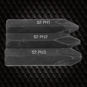 Parafuso de Bits S2 Liga de Aço Parafuso Impacto Bits de Alta Dureza Magnéticos Fortes Bits chave de Fenda Conjunto de Bits PH1 / PH2 / PH3 35ED