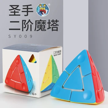 Shengshou Oco Magic Tower Cubo Mágico, Espelho de Blocos da Pirâmide Velocidade de Quebra-cabeça Cubo 2x2 Educacional Apaziguador do Stress Brinquedos para Adultos